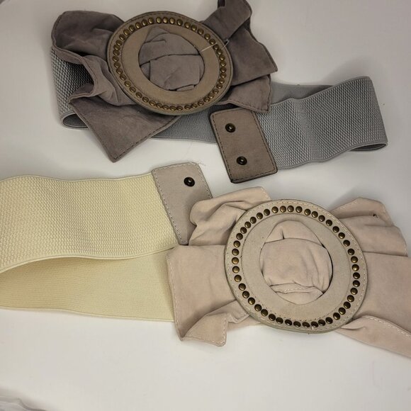 OVERSIZED Buckle Belt Large Ruffle Studded Buckle Grey Cream Womens Vintage Belt - Picture 5 of 16